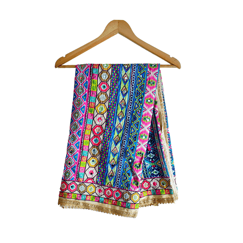 Pakistani Digital Printed Chinnon Dupatta With Heavy Mirror Work