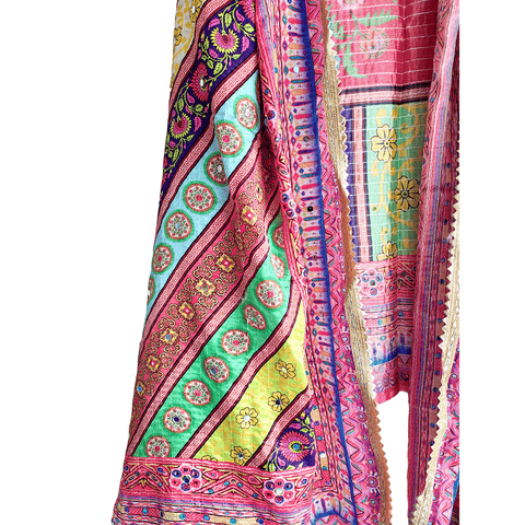 Pakistani Digital Printed Chinnon Multicoloured Dupatta With Heavy Mirror Work