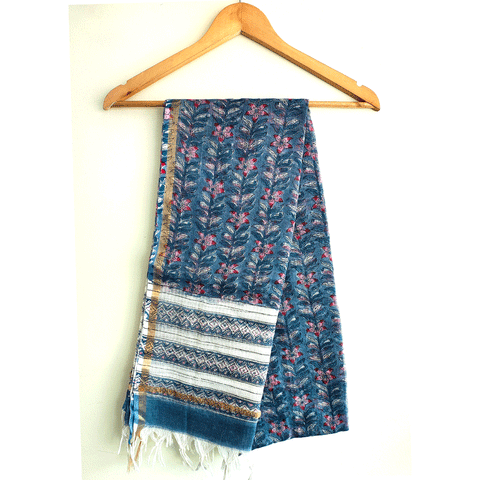 Kota Doria Hand Block Printed Duptta(Blue)