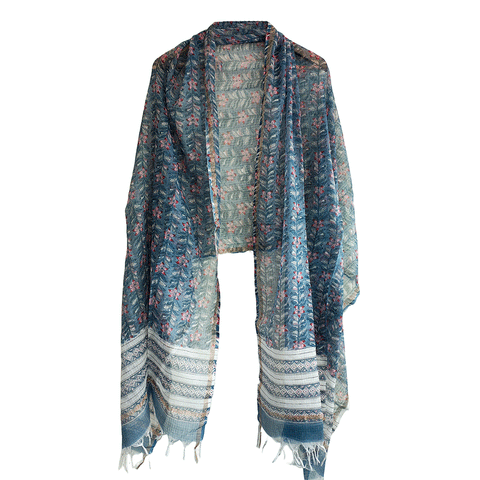 Kota Doria Hand Block Printed Duptta(Blue)