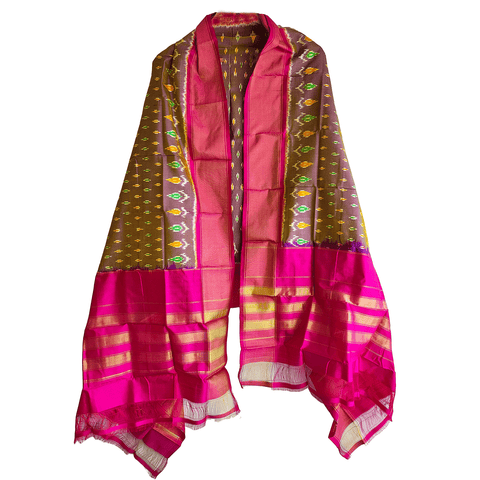 Eternal Beauty Handwoven Pochampally Ikat Silk Dupatta with Zari Elegance