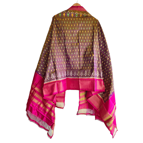 Eternal Beauty Handwoven Pochampally Ikat Silk Dupatta with Zari Elegance