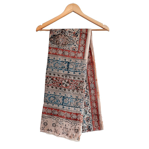 Dupatta with Original Kalamkari Design Hand Block Printed in Machilipatnam