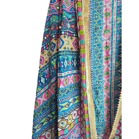 Pakistani Digital Printed Chinnon Dupatta With Heavy Mirror Work