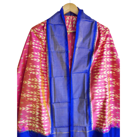 Eternal Beauty Handwoven Pochampally Ikat Silk Dupatta with Zari Elegance