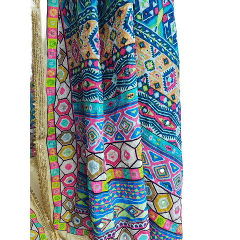 Pakistani Digital Printed Chinnon Dupatta With Heavy Mirror Work