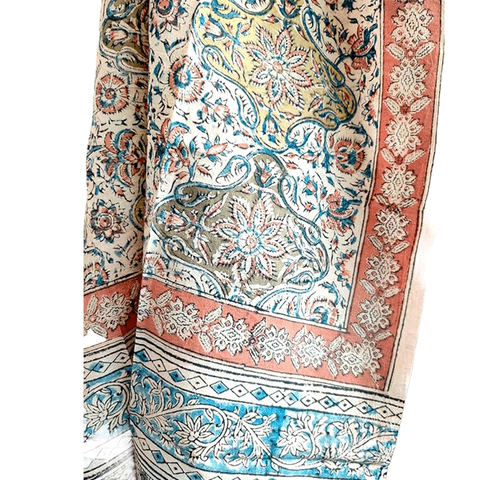 Dupatta with Original Kalamkari Design Hand Block Printed in Machilipatnam