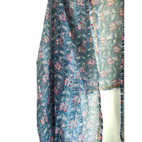 Kota Doria Hand Block Printed Duptta(Blue)