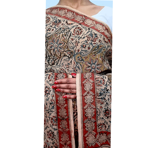 Dupatta with Original Kalamkari Design Hand Block Printed in Machilipatnam