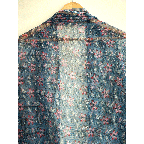 Kota Doria Hand Block Printed Duptta(Blue)