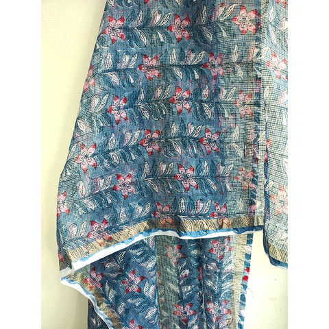 Kota Doria Hand Block Printed Duptta(Blue)