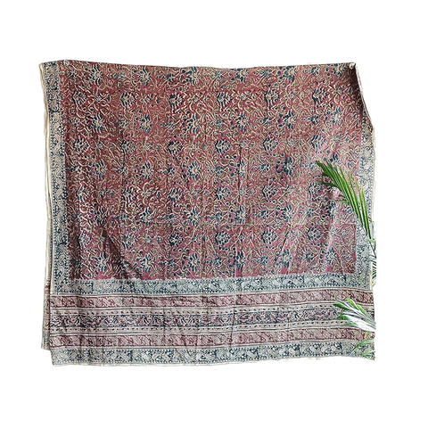 Kalamkari Hand Block printed Orange Colour with Floral Pattern Stoles Scarves Dupattas(Pale mauve)