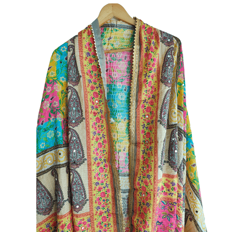 Pakistani Digital Printed Chinnon Dupatta With Heavy Mirror Work