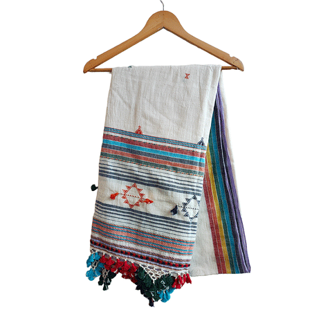 Kutch Weaving Handwoven Kala Cotton Multi Color Dupatta with Tassels