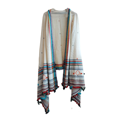 Kutch Weaving Handwoven Kala Cotton Multi Color Dupatta with Tassels