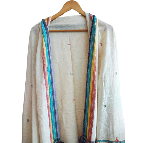 Kutch Weaving Handwoven Kala Cotton Multi Color Dupatta with Tassels