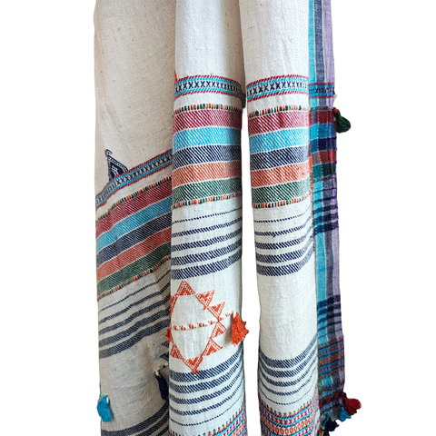 Kutch Weaving Handwoven Kala Cotton Multi Color Dupatta with Tassels