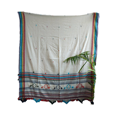 Kutch Weaving Handwoven Kala Cotton Multi Color Dupatta with Tassels