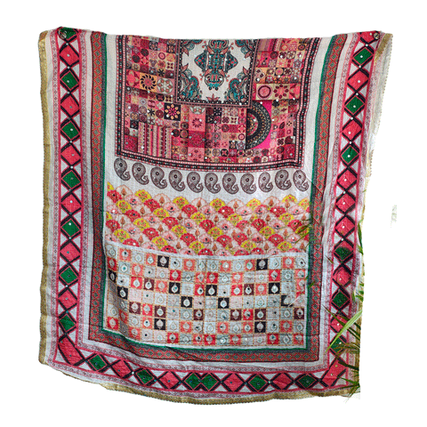 Pakistani Digital Printed Chinnon Fancy Heavy Mirror Work Dupatta