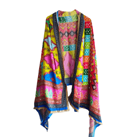 Pakistani Digital Printed Chinnon Multicoloured Dupatta With Heavy Mirror Work