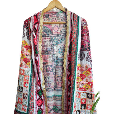 Pakistani Digital Printed Chinnon Fancy Heavy Mirror Work Dupatta