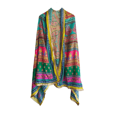 Pakistani Digital Printed Chinnon Dupatta With Heavy Mirror Work