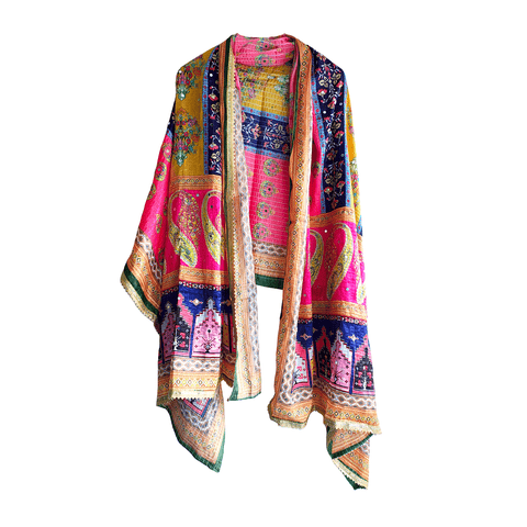 Pakistani Digital Printed Chinnon Multicoloured Dupatta With Heavy Mirror Work