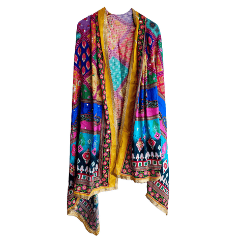 Pakistani Digital Printed Chinnon Dupatta With Heavy Mirror Work