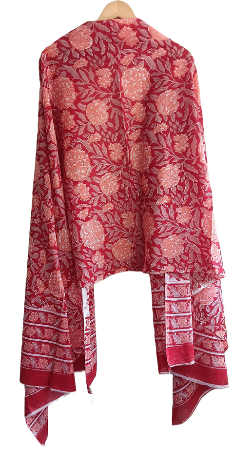 Baagru Hand Block Printed Cotton Mulmul Red Color Dupatta 115X225 Cm