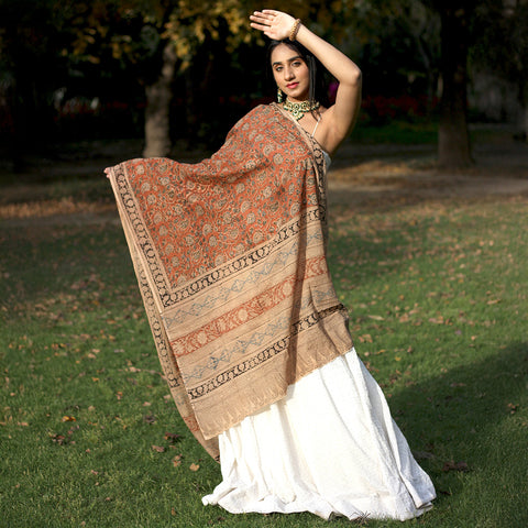 Kalamkari Hand Block Printed Pure Cotton Dupatta