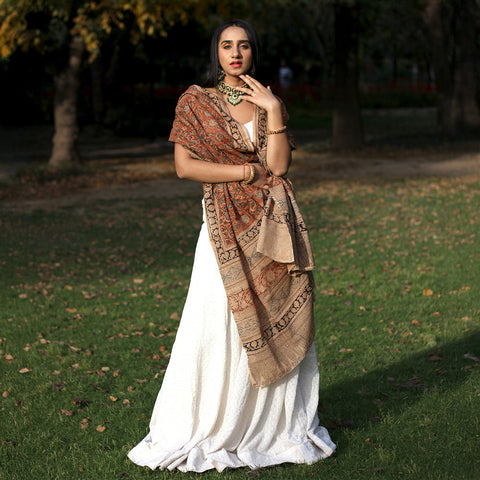 Kalamkari Hand Block Printed Pure Cotton Dupatta