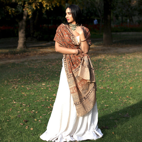 Kalamkari Hand Block Printed Pure Cotton Dupatta