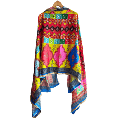 Pakistani Digital Printed Chinnon Multicoloured Dupatta With Heavy Mirror Work