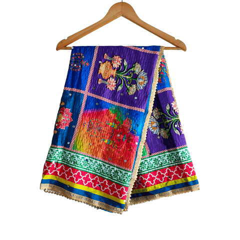 Pakistani Digital Printed Chinnon Multicoloured Dupatta With Heavy Mirror Work