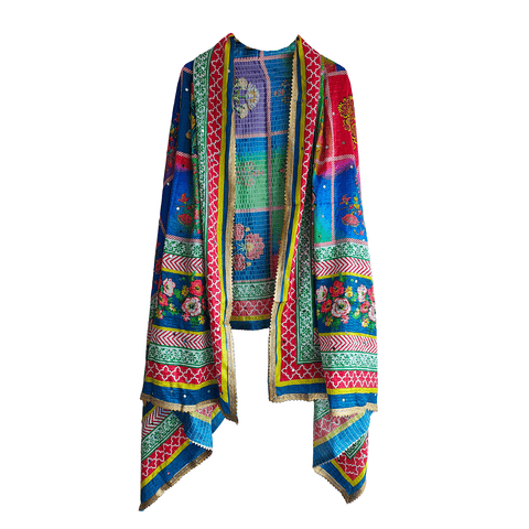 Pakistani Digital Printed Chinnon Multicoloured Dupatta With Heavy Mirror Work