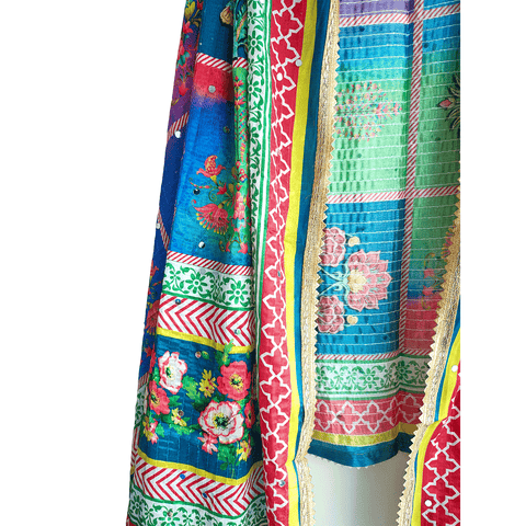 Pakistani Digital Printed Chinnon Multicoloured Dupatta With Heavy Mirror Work