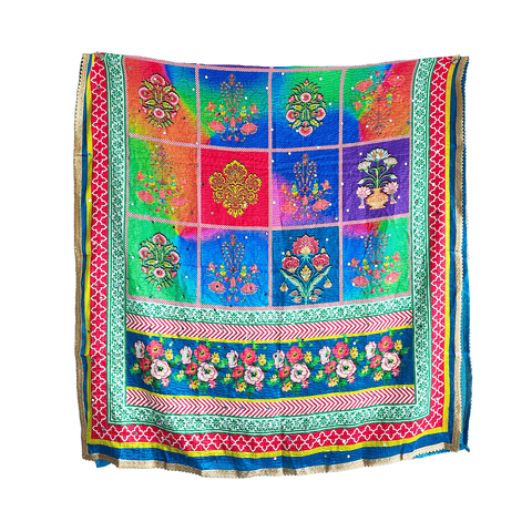 Pakistani Digital Printed Chinnon Multicoloured Dupatta With Heavy Mirror Work