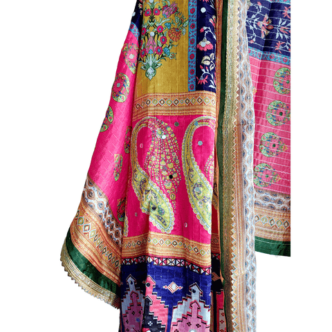 Pakistani Digital Printed Chinnon Multicoloured Dupatta With Heavy Mirror Work