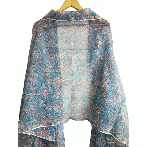 Kota Doria Hand Block Printed Duptta