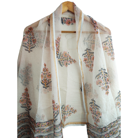 Kota Doria Hand Block Printed Duptta