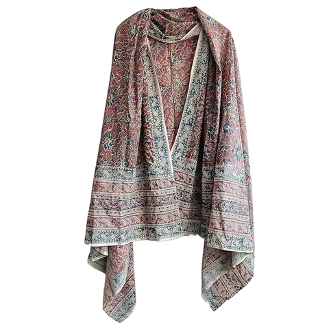 Kalamkari Hand Block printed Orange Colour with Floral Pattern Stoles Scarves Dupattas(Pale mauve)