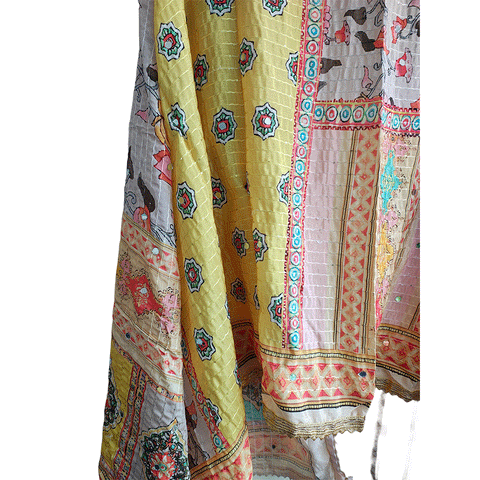 Pakistani Digital Printed Chinnon Fancy Heavy Mirror Work Dupatta