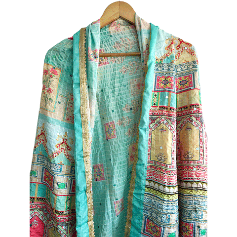 Pakistani Digital Printed Chinnon Fancy Heavy Mirror Work Dupatta