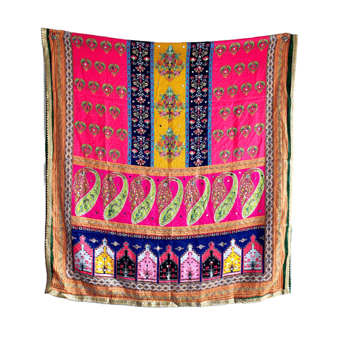 Pakistani Digital Printed Chinnon Multicoloured Dupatta With Heavy Mirror Work