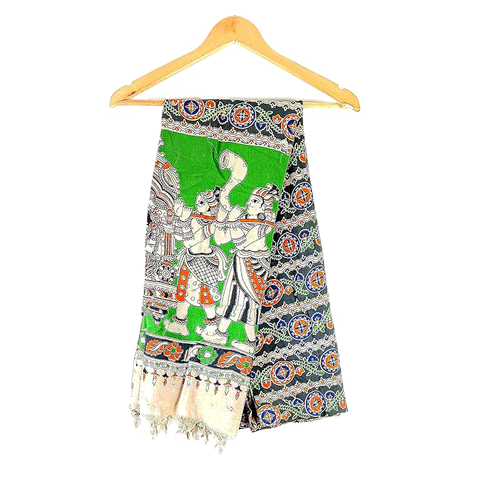 India Scarves Women Kalamkari Pure Silk Diyya Design Natural Hand Block printed Atomic Tangerine Colour Dupatta