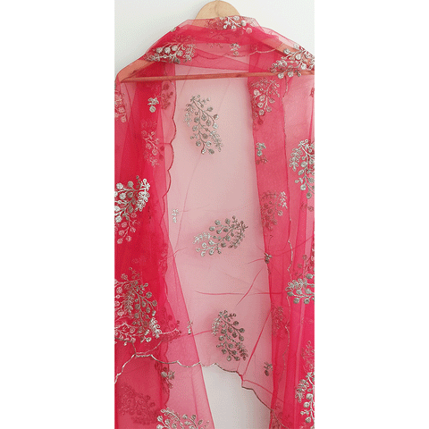 India Scarve's Net Cut Goldan Embroidered Floral Design  Dupatta