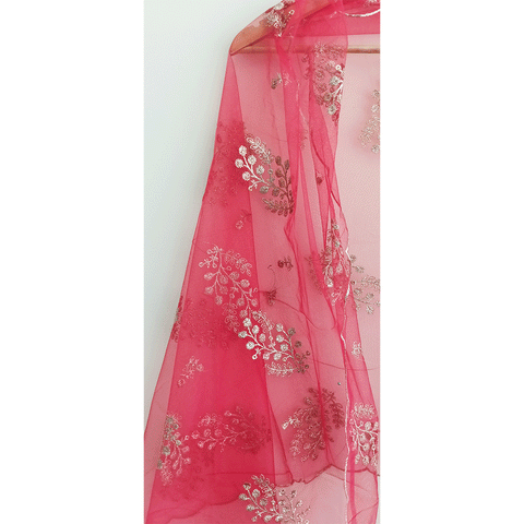 India Scarve's Net Cut Goldan Embroidered Floral Design  Dupatta