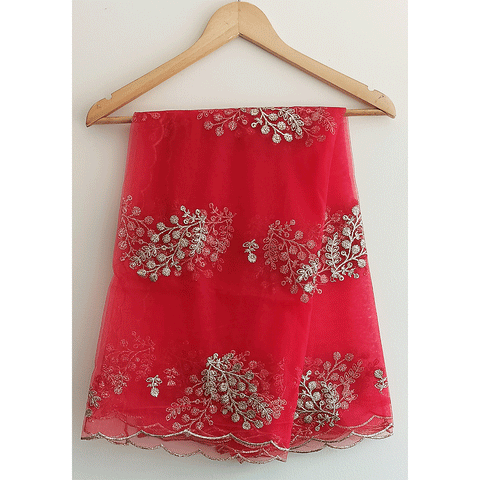 India Scarve's Net Cut Goldan Embroidered Floral Design  Dupatta