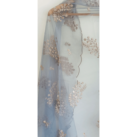 India Scarve's Net Cut Goldan Embroidered Floral Design  Dupatta