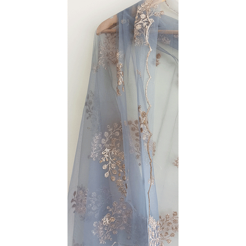 India Scarve's Net Cut Goldan Embroidered Floral Design  Dupatta